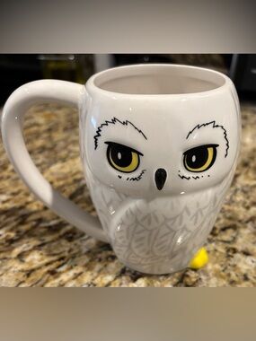 Harry Potter White Owl Mug with Yellow and Black Accents